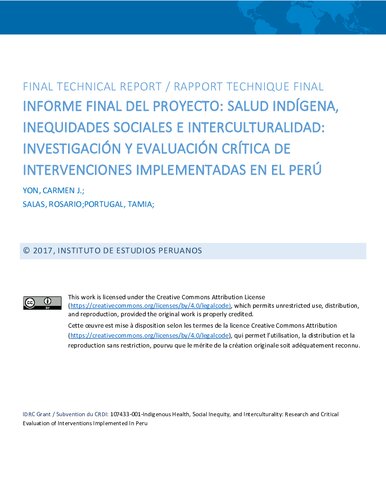 Informe Final del Proyecto Salud indígena, inequidades sociales e interculturalidad: Investigación y evaluación crítica de intervenciones implementadas en el Perú