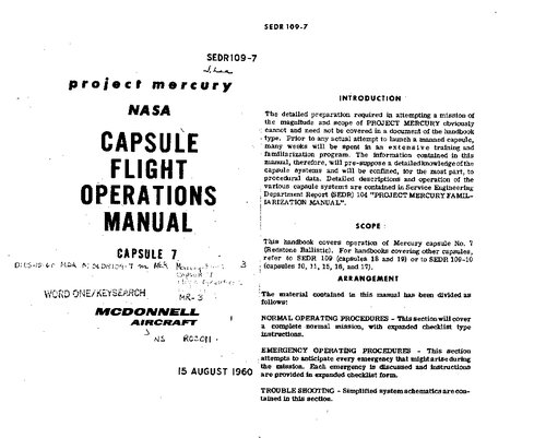 Project Mercury Capsule Flight Operations Manual (Capsule 7)