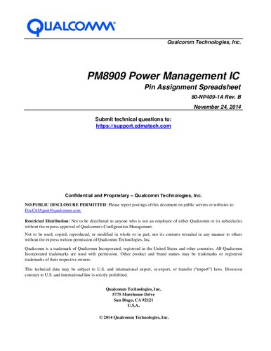 PM8909 Power Management IC Pin Assignment Spreadsheet