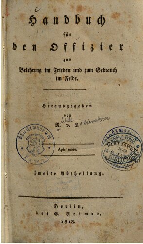 Handbuch für den Offizier zur Belehrung im Frieden und zum Gebrauch im Felde