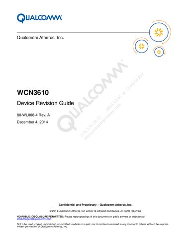 WCN3610 Device Revision Guide