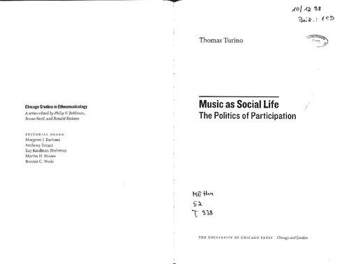 Music as Social Life The Politics of Participation