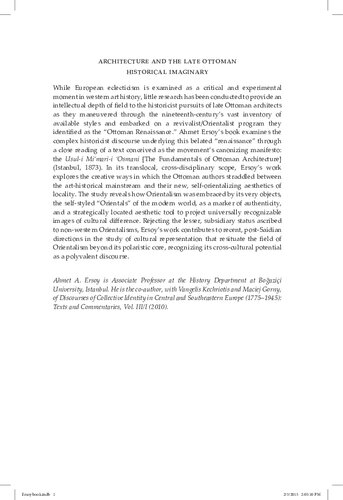 Architecture and the Late Ottoman Historical Imaginary