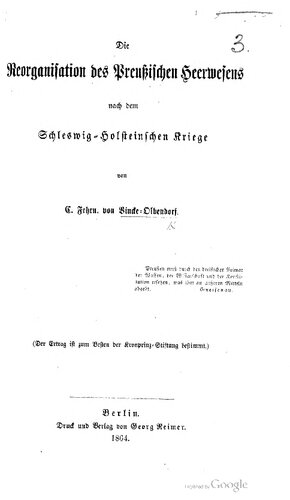 Die Reorganisation des preußischen Heerwesens nach dem Schleswig-Holsteinischen Kriege