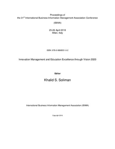 Proceedings of the 31st International Business Information Management Association Conference (IBIMA); Innovation Management and Education Excellence through Vision 2020