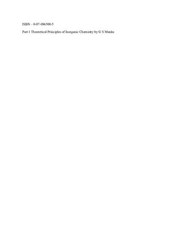 INCOMPLETE Theoretical principles of inorganic chemistry part 1 upto chapter 7 Acids  Bases (page 271)