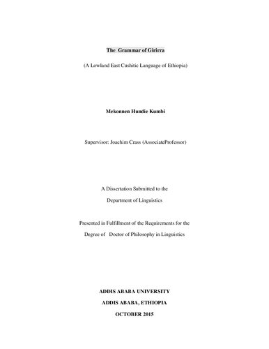 The Grammar of Girirra  (A Lowland East Cushitic Language of Ethiopia)