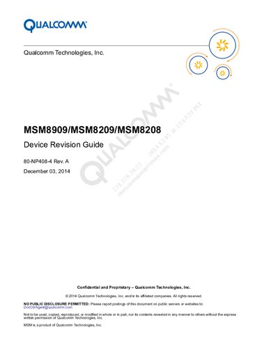 MSM8909/MSM8209/MSM8208 Device Revision Guide