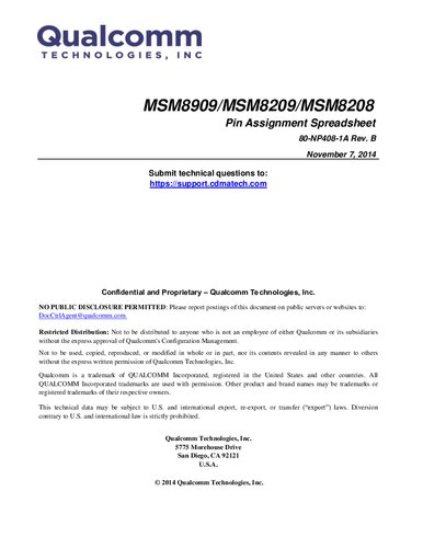 MSM8909/MSM8209/MSM8208 Pin Assignment Spreadsheet