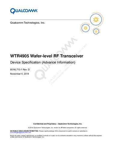 WTR4905 Wafer-level RF Transceiver Device Specification (Advance Information)
