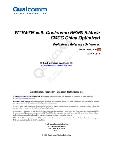 WTR4905 with Qualcomm RF360 5-Mode CMCC China Optimized Preliminary Reference Schematic