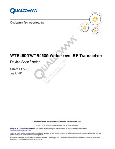 WTR4905/WTR4605 Wafer-level RF Transceiver Device Specification