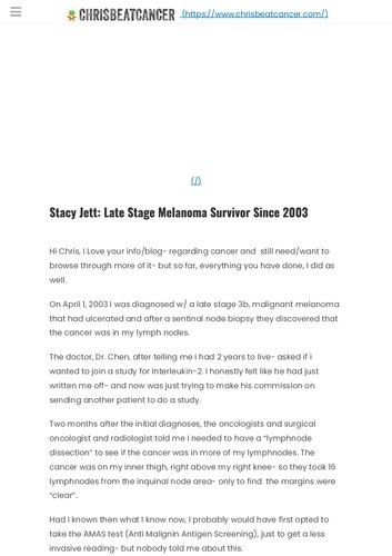 Stacy Kneeshaw Jett - jett888 - Updated - Cancer Healing Protocol (Stage 3/4 Late stage metastasized melanoma )