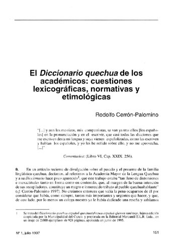 El Diccionario quechua de los académicos (Academia Mayor de la Lengua Quechua del Cuzco). Cuestiones lexicográficas, normativas y etimológicas