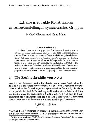 Extreme irreduzible Konstituenten in Tensordarstellungen symmetrischer Gruppen