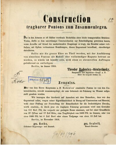 Construction [Konstruktion] tragbarer Pontons zum Zusammenlegen