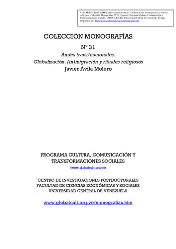 Andes trans/nacionales. Globalización, (in)migración y rituales religiosos