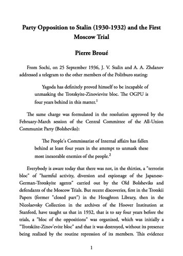 Party Opposition to Stalin (1930-1932) and the First Moscow Trial