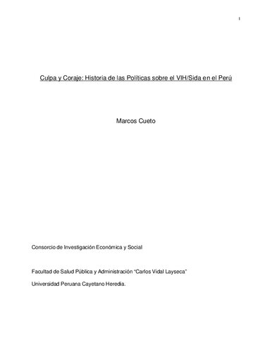 Culpa y coraje: Historia de las políticas sobre el VIH/ Sida en el Perú