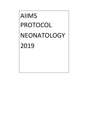 Aiims Protocols In Neonatology