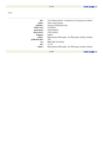 Art and Representation: Contributions to Contemporary Aesthetics