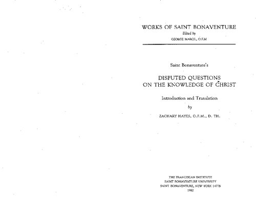 Saint Bonaventure's Disputed Questions on the Knowledge of Christ