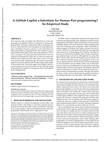 Is GitHub Copilot a Substitute for Human Pair-programming? An Empirical Study