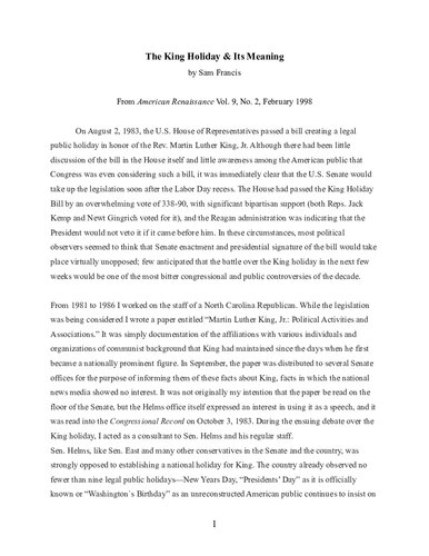 The King Holiday & Its Meaning