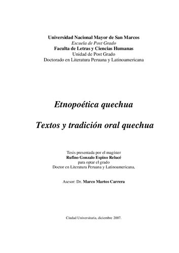 Etnopoética quechua. Textos y tradición oral quechua