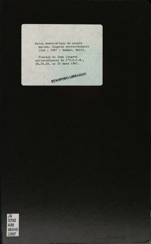 Travaux du 2eme Congrés extraordinaire de l’U.D.P.M.: 28.29.30. et 31 mars 1987