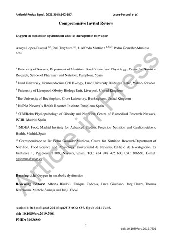 Oxygen in Metabolic Dysfunction and Its Therapeutic Relevance