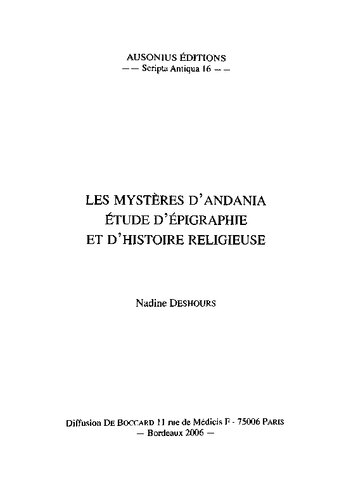 Les Mystères d’Andania: Étude d’épigraphie et d’histoire religieuse