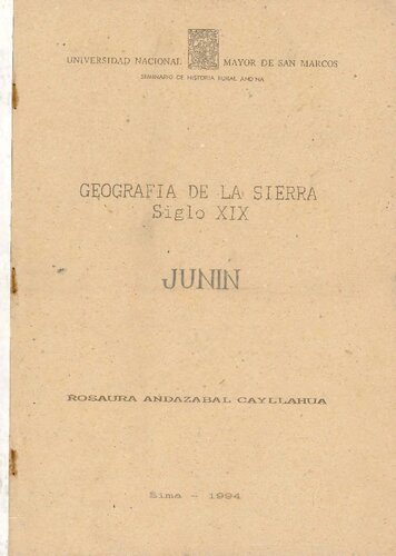 Geografía de la sierra, siglo XIX. Junín (Huancayo, Cerro de Pasco, Jauja, Junín, Tarma)