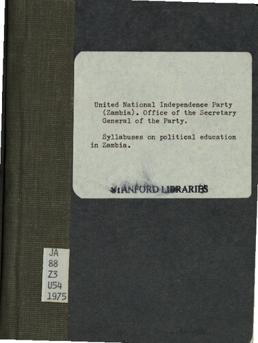 The United National Independence Party. Syllabuses on Political Education in Zambia