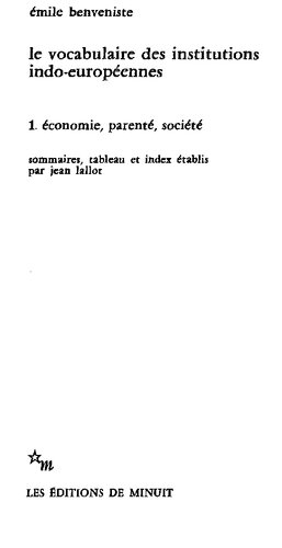 Le vocabulaires des institutions indo-européennes