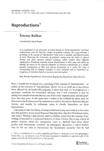 Reproductions (-Balibar's article in Rethinking Marxism 34(2)-)