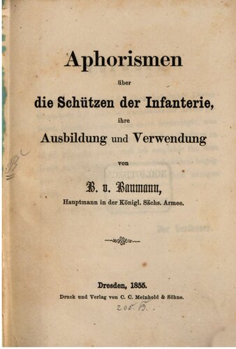 Aphorismen über die Schützen der Infanterie, ihre Ausbildung und Verwendung