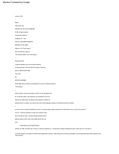 Before Hitler Came (ENGLISH MACHINE-TRANSLATION)