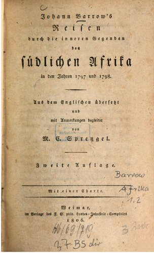 John Barrows durch die inneren Gegenden des südlichen Afrikas in den Jahren 1797 und 1798