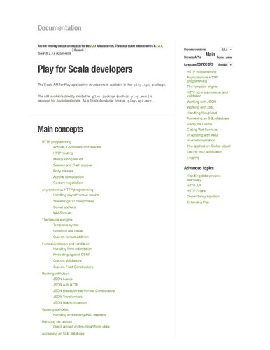 Play 2.3.x documentation for Scala developers