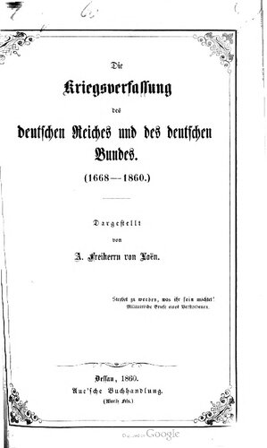 Die Kriegsverfassung des Deutschen Reiches und des Deutschen Bundes (1668-1860)