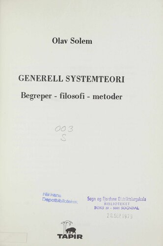 Generell systemteori : begreper, filosofi, metoder
