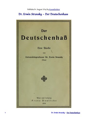 Erwin Stransky - Der Deutschenhass (1919)