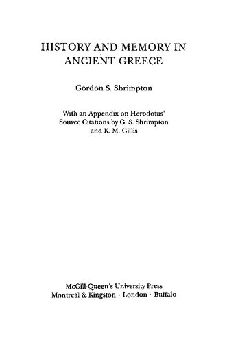 History and Memory in Ancient Greece