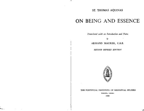 St. Thomas Aquinas. On Being and Essence