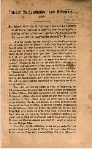 Über Sclavenhandel und Sclaverei [Sklavenhandel, Sklaverei]