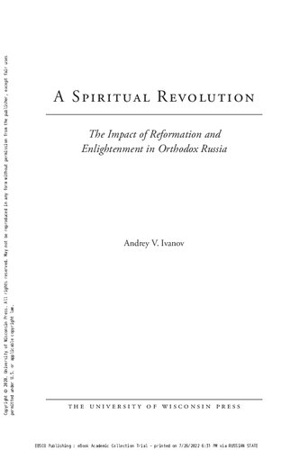 A spiritual revolution: the impact of Reformation and Enlightenment in Orthodox Russia