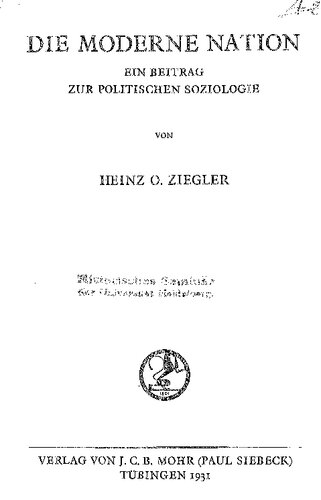 Die moderne Nation. Ein Beitrag zur politischen Soziologie