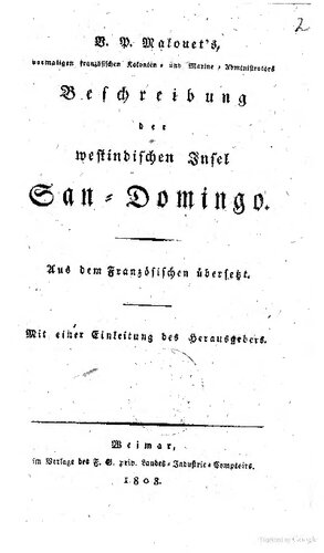V. P. Malouets Beschreibung der westindischen Insel San-Domingo