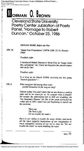 Homage to Robert Duncan